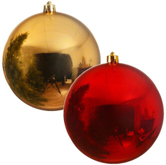 Decoris 2x Grote kerstballen goud en rood van 25 cm glans van kunststof - Kerstbal Multikleur