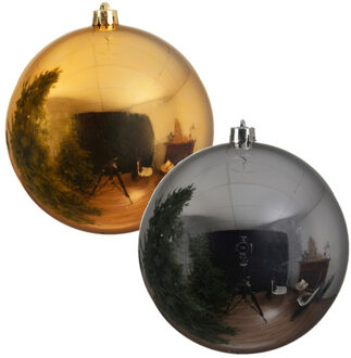 Decoris 2x Grote kerstballen goud en zilver van 25 cm glans van kunststof