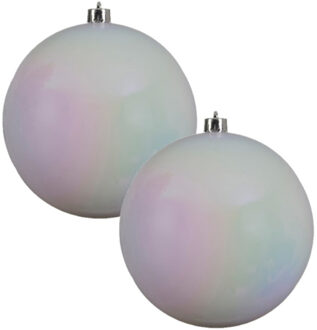 Decoris 2x Grote parelmoer witte kunststof kerstballen van 20 cm - glans - parelmoer witte kerstballen - Kerstversiering