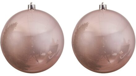 Decoris 2x Grote raam/deur/kerstboom decoratie lichtroze kerstballen 14 cm glans - Kerstbal