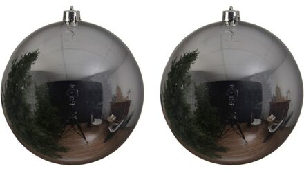 Decoris 2x Grote raam/deur/kerstboom decoratie zilveren kerstballen 14 cm glans - Kerstbal Zilverkleurig