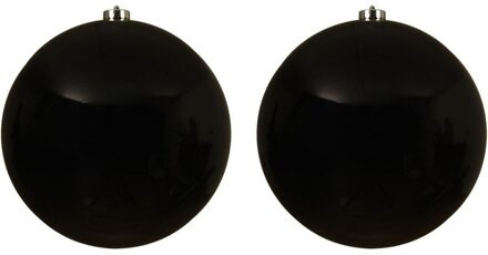 Decoris 2x Grote raam/deur/kerstboom decoratie zwarte kerstballen 20 cm glans - Kerstbal