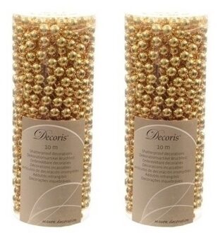 Decoris 2x Kerst kralenslinger goud 10 mtr Goudkleurig