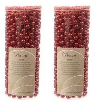 Decoris 2x Kerst kralenslinger rood 10 mtr
