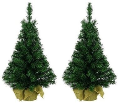 Decoris 2x Kerst kunstkerstbomen groen 90 cm versiering/decoratie - Kunstkerstboom