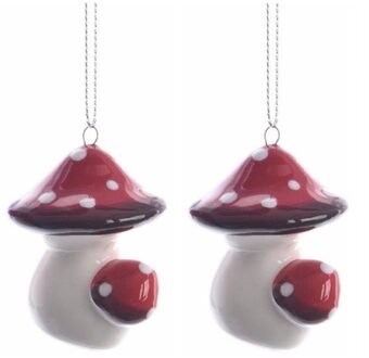 Decoris 2x Kerstboom decoratie paddenstoel 4 cm Multi