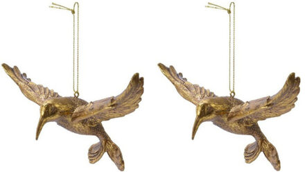 Decoris 2x Kerstboomhangers gouden kolibrie vogels/vogeltjes 13 cm kerstversiering - Gouden kerstversiering/boomversiering