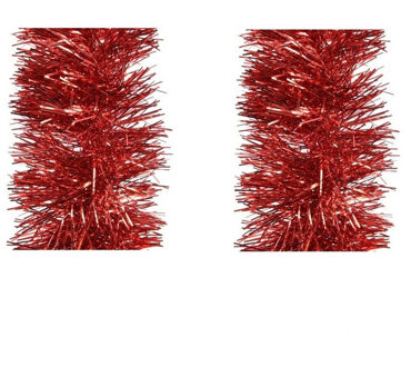 Decoris 2x kerstboomslingers - rood - folie - 270 x 10 cm - kerstguirlandes