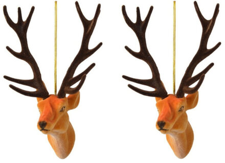 Decoris 2x Kerstboomversiering hert ornamenten bruin 13 cm - Kersthangers