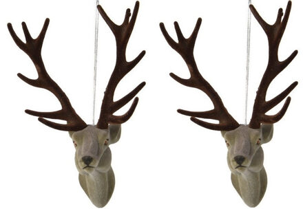 Decoris 2x Kerstboomversiering hert ornamenten grijs 13 cm - Kersthangers