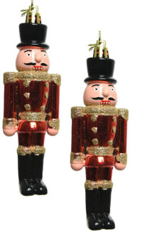 Decoris 2x Kerstboomversiering notenkraker pop/soldaat ornamenten 9 cm - Kersthangers Multikleur