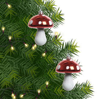 Decoris 2x Kerstboomversiering paddenstoel ornamenten rood 7 cm - Kersthangers