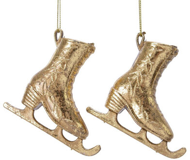 Decoris 2x Kerstboomversiering schaats ornamenten goud 8 cm - Kersthangers Goudkleurig