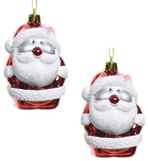 Decoris 2x Kersthangers figuurtjes kerstman 8 cm - Kersthangers Rood