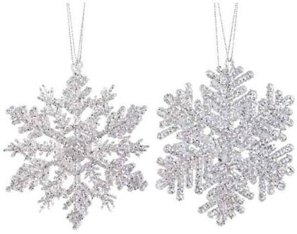 Decoris 2x Kersthangers figuurtjes zilveren sneeuwvlok/ster 12 cm glitte
