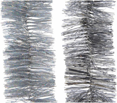 Decoris 2x Kerstslingers glitter zilver 270 cm - Guirlande folie lametta - Zilveren kerstboom versieringen