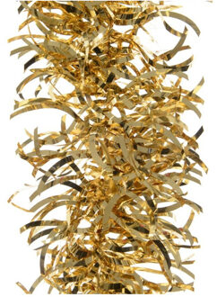 Decoris 2x Kerstslingers golvend goud 10 cm breed x 270 cm - Guirlande folie lametta - Gouden kerstboom versieringen