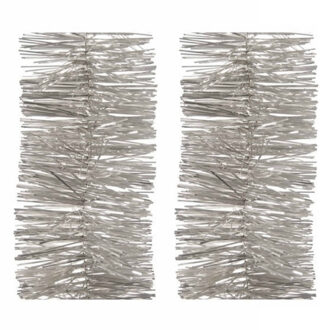 Decoris 2x Kerstslingers licht parel/champagne 270 cm - Guirlandes folie lametta - Licht parel/champagne kerstboom versieringen