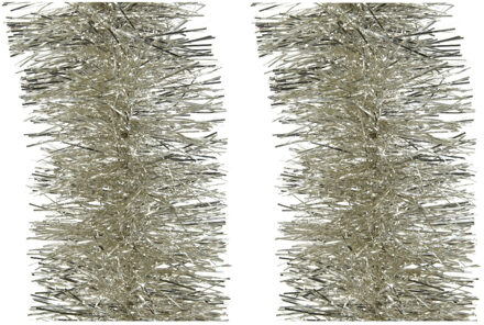 Decoris 2x Licht parel/champagne kerstslingers 10 cm breed x 270 cm