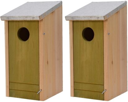 Decoris 2x Lichtgroene vogelhuisjes voor kleine vogels 26 cm - Vogelhuisjes