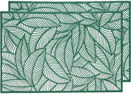 Decoris 2x Placemat/onderzetter groen 30 x 45 cm bladeren motief - Placemats