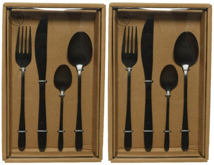 Decoris 2x stuks besteksets/bestek set 16-delig zwart voor 4 personen