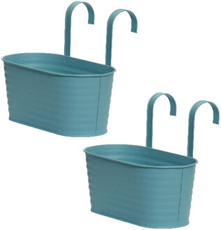 Decoris 2x stuks bloembakken ophangbaar - zink - 32 x 16 cm - blauw - Plantenpotten