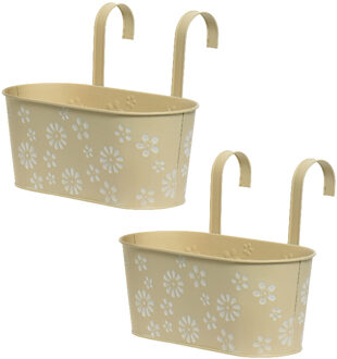 Decoris 2x stuks bloembakken ophangbaar - zink - 32 x 16 cm - creme - Plantenpotten Crème