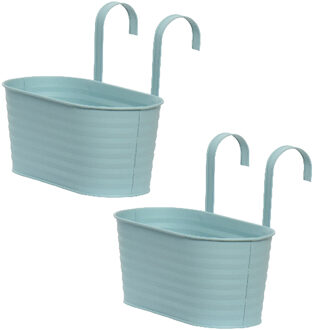 Decoris 2x stuks bloembakken ophangbaar - zink - 32 x 16 cm - lichtblauw