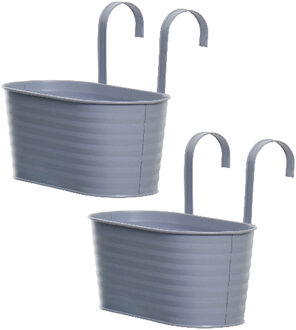 Decoris 2x stuks bloembakken ophangbaar - zink - 32 x 16 cm - lila paars - Plantenpotten