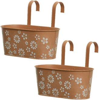 Decoris 2x stuks bloembakken ophangbaar - zink - 32 x 16 cm - terra bruin