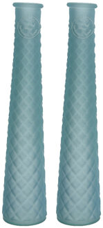 Decoris 2x stuks bloemenvazen gerecycled glas - D7 x H32 cm - mat lichtblauw