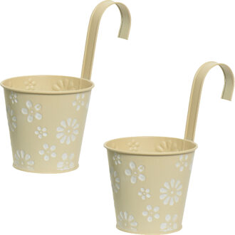 Decoris 2x stuks bloempotten ophangbaar - zink - 14 x 24 cm - creme - Plantenpotten Crème