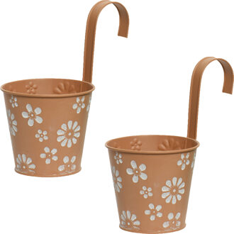 Decoris 2x stuks bloempotten ophangbaar - zink - 14 x 24 cm - terra bruin - Plantenpotten