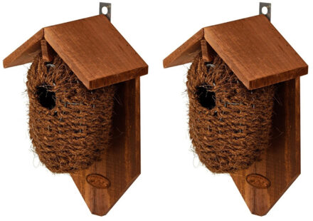 Decoris 2x stuks bruin vogelhuisjes voor kleine vogels 26 cm - Vogelhuisjes