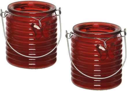 Decoris 2x stuks citronella anti muggen kaarsen windlicht rood 20 branduren - geurkaarsen