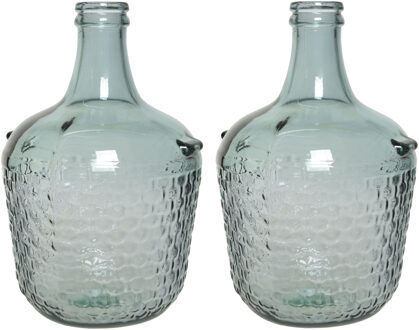 Decoris 2x stuks fles vaas/bloemenvaas recycled glas lichtblauw 20 x 30 cm - Vazen