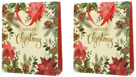 Decoris 2x stuks grote kerst cadeautas/tas voor kerstcadeautjes Merry Christmas 72 cm - Cadeaudoosjes Multikleur