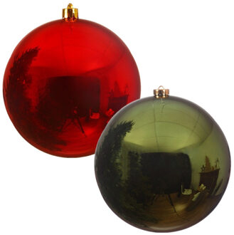 Decoris 2x stuks grote kerstballen van 20 cm glans van kunststof groen en rood
