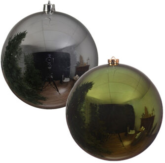 Decoris 2x stuks grote kerstballen van 20 cm glans van kunststof groen en zilver