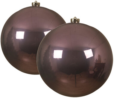 Decoris 2x stuks grote kunststof kerstballen lila paars 14 cm glans - Kerstbal