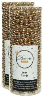 Decoris 2x stuks kerstboom kralenslingers kaneel bruin 10 meter kerstslingers