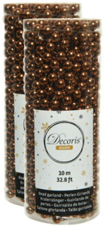 Decoris 2x stuks kerstboom kralenslingers toffee bruin 10 meter kerstslingers - Kerstslingers