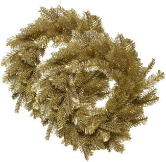 Decoris 2x stuks kerstkransen/dennenkransen goud glitter 50 cm