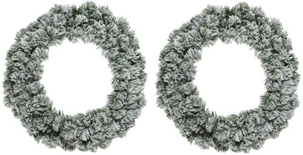 Decoris 2x stuks kerstkransen/dennenkransen groen met sneeuw 35 cm - Kerstkransen