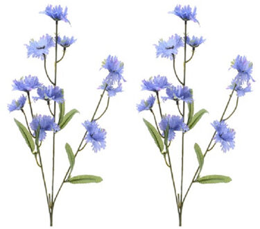 Decoris 2x stuks kunstbloemen Korenbloem/centaurea cyanus takken paars 55 cm
