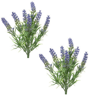 Decoris 2x stuks lavandula/lavendel kunstplant 34 cm bosje - Kunstplanten Paars