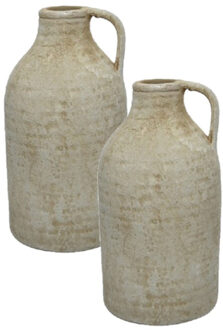 Decoris 2x stuks ouderwetse creme witte terracotta kannen/kruiken 30 cm - Tuinbeelden Crème