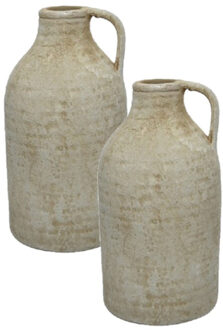 Decoris 2x stuks ouderwetse creme witte terracotta kannen/kruiken 30 cm