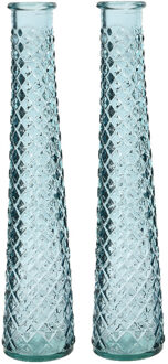Decoris 2x stuks vazen/bloemenvazen gerecycled glas - D7 x H32 cm - lichtblauw